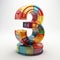 Colorful 3d Numeral Statue On White Background