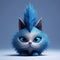 Colorful 3d Rendered Cat Figurine With Blue Feathers And Eyes