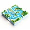 Colorful 3d River Map With Puzzle-like Elements