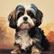 Colorful 8bit Shih Tzu Portrait: Dark Blue And Light Amber Graphic Illustration