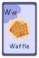 Colorful abc education flash card, Letter W - waffle, Belgian breakfast with honey.