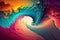 A colorful abstract background with a large wave of liquid in the center of the image