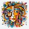 Colorful Abstract Female Head Illustration With Mosaic Graffiti Style