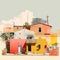 Colorful Abstract Illustration Of Expressionist Architecture In Rural Jalisco, Mexico