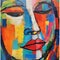 Colorful Abstract Oil Painting Of Woman With Strong Facial Expression