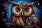 Colorful abstract owl painting. Bird. Animals art. Illustration, Generative AI