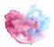 Colorful abstract pink and blue watercolor texture stain with splashes and spatters