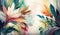Colorful abstract plants and flowers in vivid autumnal shades. Impressionist floral art print painting background wallpaper.