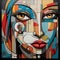 Colorful Abstracted Woman\\\'s Face: A Cubist Exploration Of Urban Emotions