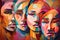 Colorful abstractly painted men's and women's faces. Society concept. Generative AI