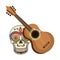 Colorful acoustic guitar musical with decorative ornamental sugar skull