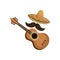 Colorful acoustic guitar musical with hat and moustache mexican culture