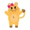 Colorful adorable female lion animal with hands up