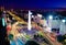 Colorful Aerial view of Buenos Aires and 9 de julio avenue at night - Buenos Aires, Argentina