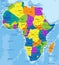 Colorful Africa political map with clearly labeled, separated layers.