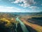 Colorful agricultural fields alongside Drina river