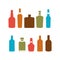 Colorful alcoholic bottles silhoutte vector illustration set