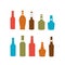 Colorful alcoholic and non bottles silhouttes vector illustration set