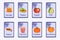 Colorful alphabet flashcard Letter P - pancake, papaya, pear, peanut, popcorn, pumpkin, persimmon