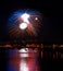 Colorful amazing fireworks close up with reflection on a water and the place for text, Malta fireworks festival. Happy new Year. F