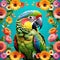 Colorful amazon parrot natural flower display red green blue yellow