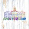 Colorful Amsterdam drawing on wooden background