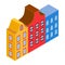 Colorful Amsterdam houses icon, isometric 3d style