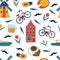 Colorful Amsterdam icons seamless pattern