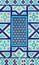Colorful ancient traditional Uzbek pattern on the ceramic tile on the wall of the mosque