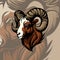 Colorful angry horned goat head in vintage style isolated vector illustration