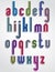 Colorful animated font, rounded lowercase letters with white out