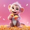 Colorful Animated Monkey Enjoying Popcorn With Child-like Innocence