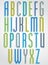 Colorful animated narrow font, comic upper case letters with white outline.