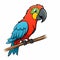 Colorful Animated Parrot Illustration On Branch