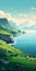 Colorful Animation Of Sheep Grazing Near The Ocean