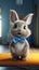 Colorful Animation: Small Bunny with Blue and Yellow Bowtie.