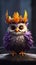 Colorful Animation Stills: Small Owl with Purple and Yellow Feathery Crown.