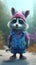 Colorful Animation Stills: Small Raccoon in Blue and Pink Beanie .