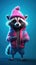 Colorful Animation Stills: Small Raccoon in Blue and Pink Beanie .
