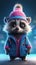 Colorful Animation Stills: Small Raccoon Wearing Blue and Pink Beanie .