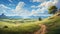 Colorful Anime Landscape With Expansive Skies And Serene Pastoral Scenes