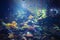 Colorful aquarium background with underwater plants