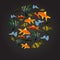 Colorful Aquarium Fishes isolated polygonal