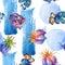 Colorful aquatic underwater nature coral reef. Seamless background pattern.