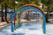 Colorful arch fountain decorating in the pool