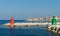 Colorful architecture details at Piran harbor