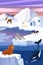 Colorful arctic wildlife concept with various northern animals in cartoon style vector illustration