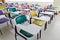 Colorful armchairs in class room