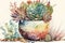 colorful arrangement of succulent plants in watercolor vase