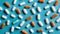 A colorful array of medication capsules on a blue background